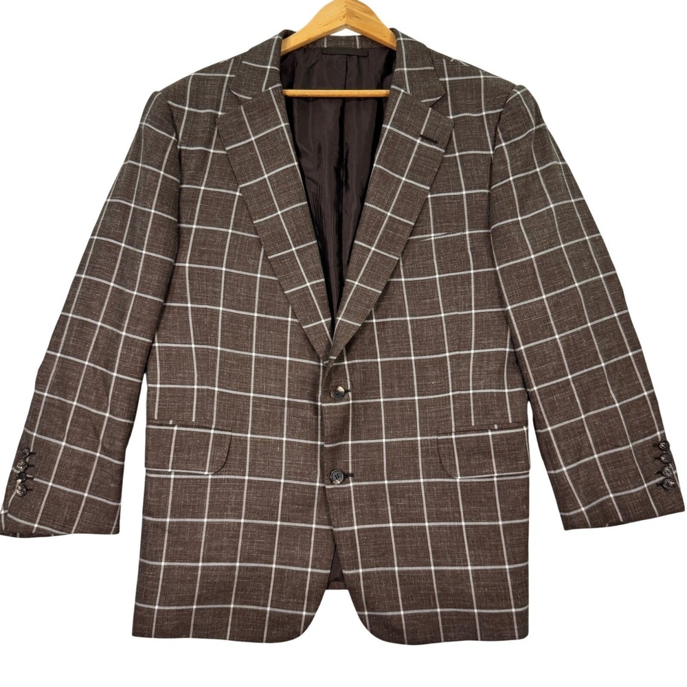 Leonard Logsdail Bespoke Mens 42S Brown Windowpane Blazer Sport Coat Custom Fit